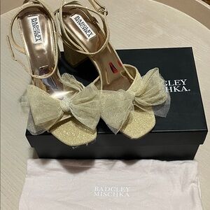 Badgley Mischka Glittering Gold Heels with Bow
